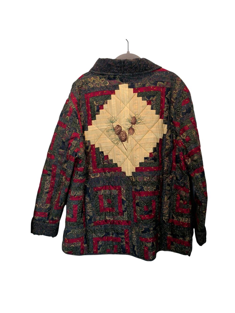 Donna Sharp Womens Sz XL Patchwork Quilted Jacket Pinecone Inset Cottage Prairie